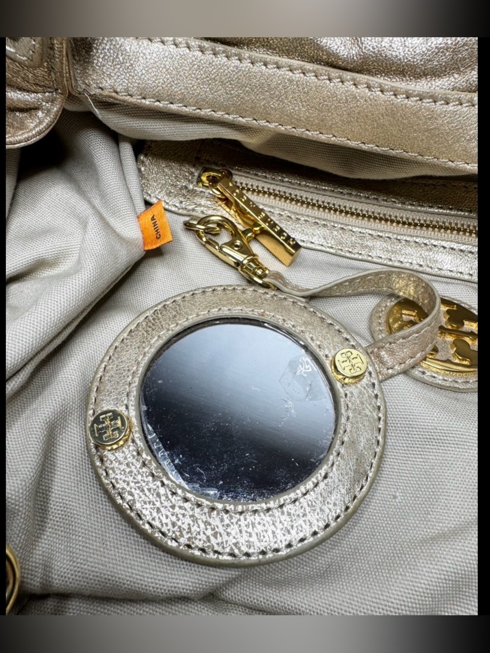 Tory Burch Metallic Gold Leather Shoulder Dean Hobo with Tassel - Picture 10 of 12
